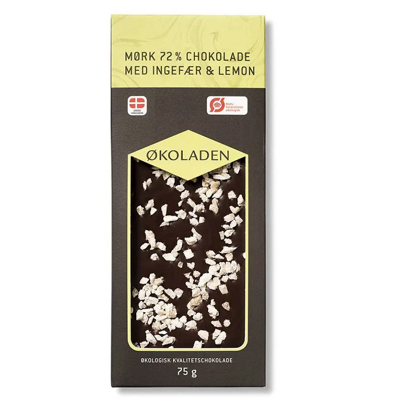 økoladen   økologisk Mørk 72  Chokolade   Ingefær   Lemon