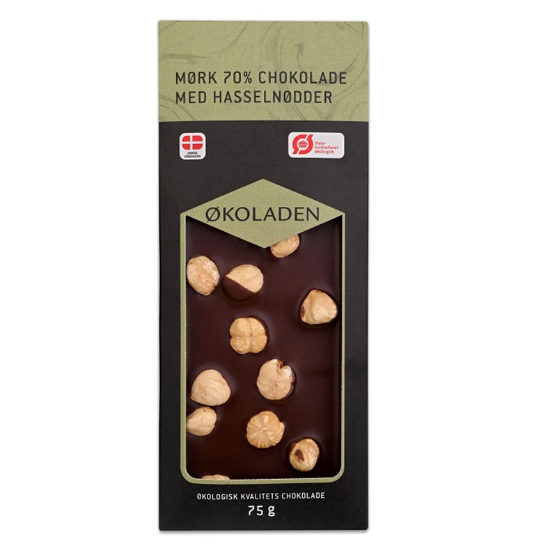 økoladen   økologisk Mørk 70  Chokolade   Hasselnødder