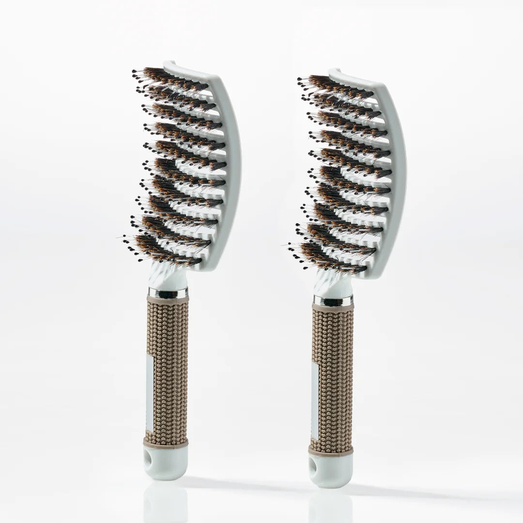 Curved Paddle Brush   Hårbørste Med Vildsvinehår   2 Stk Hvid  Spar 12
